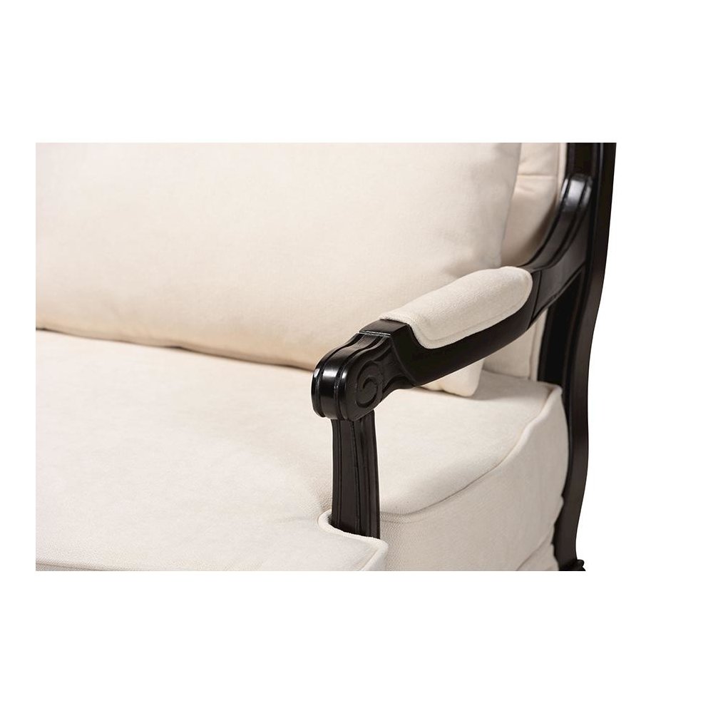 Dion Traditional French Cream Fabric and Wenge Brown Finished Wood Accent Chair