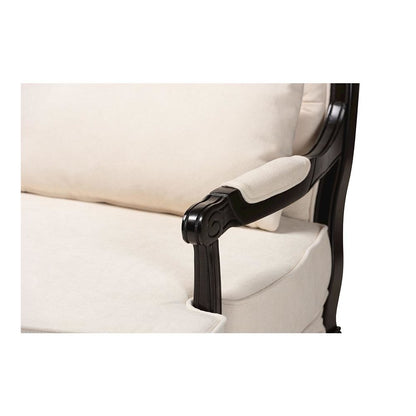 Dion Traditional French Cream Fabric and Wenge Brown Finished Wood Accent Chair