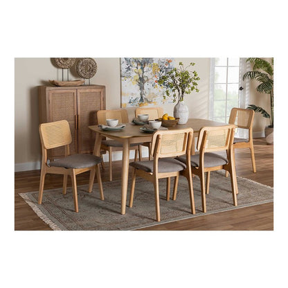 Grey Fabric and Natural Oak Finished Wood 7-Piece Dining Set