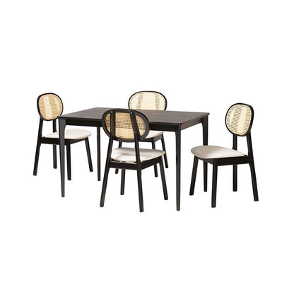Cream Fabric and Black Finished Wood 5-Piece Dining Set