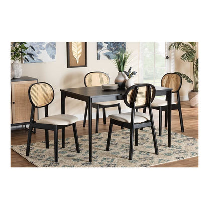 Cream Fabric and Black Finished Wood 5-Piece Dining Set