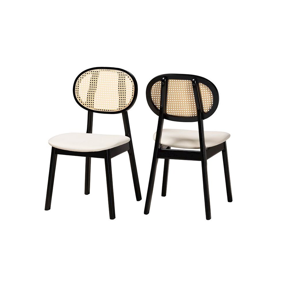 Cream Fabric and Black Finished Wood 2-Piece Dining Chair Set
