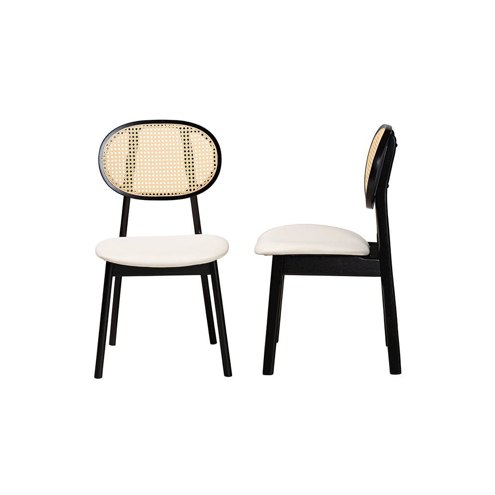 Cream Fabric and Black Finished Wood 2-Piece Dining Chair Set