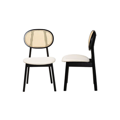 Cream Fabric and Black Finished Wood 2-Piece Dining Chair Set