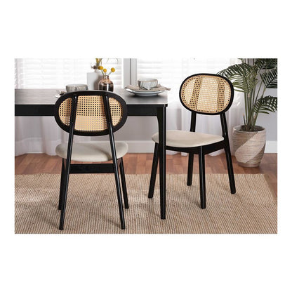 Cream Fabric and Black Finished Wood 2-Piece Dining Chair Set