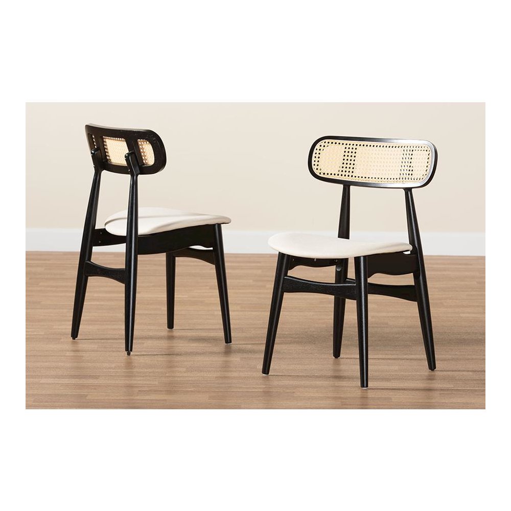 Cream Fabric and Black Finished Wood 2-Piece Dining Chair Set