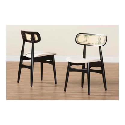 Cream Fabric and Black Finished Wood 2-Piece Dining Chair Set