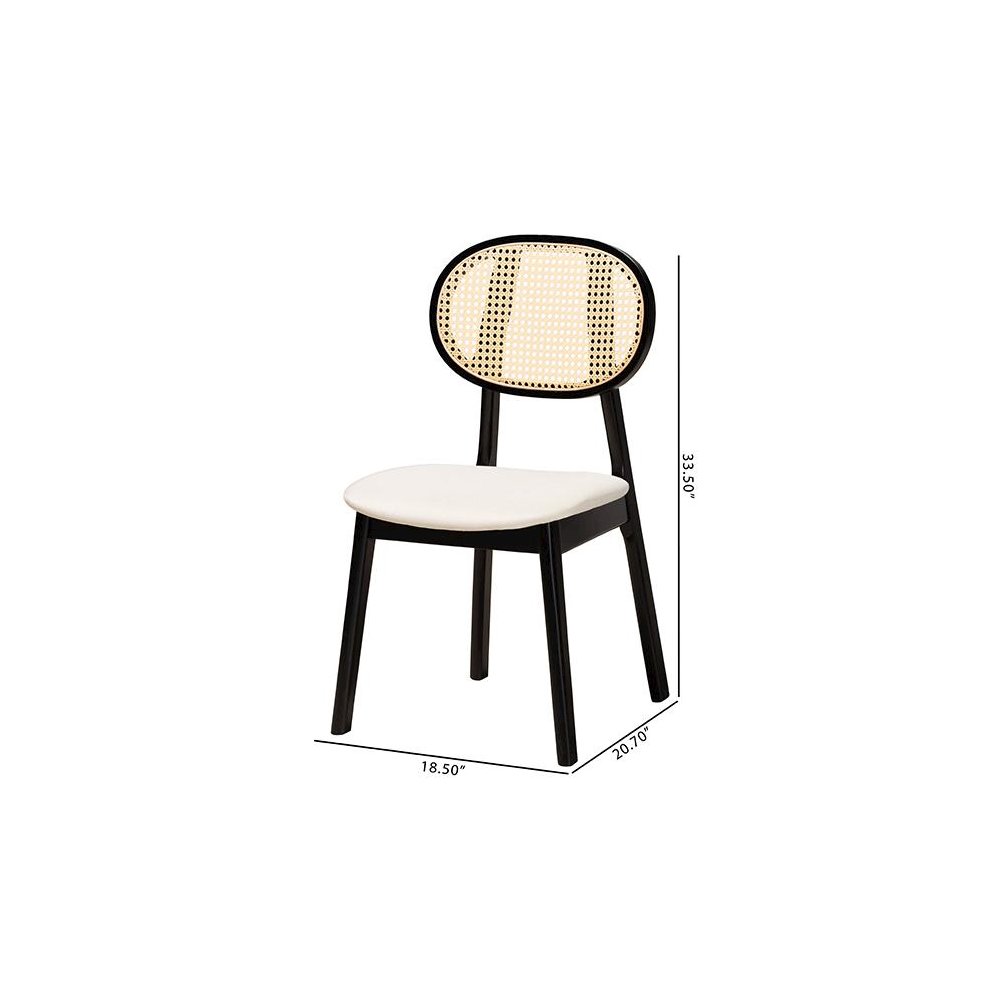 Cream Fabric and Black Finished Wood 2-Piece Dining Chair Set