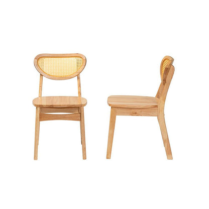 Oak Brown Finished Wood and Rattan 2-Piece Dining Chair Set