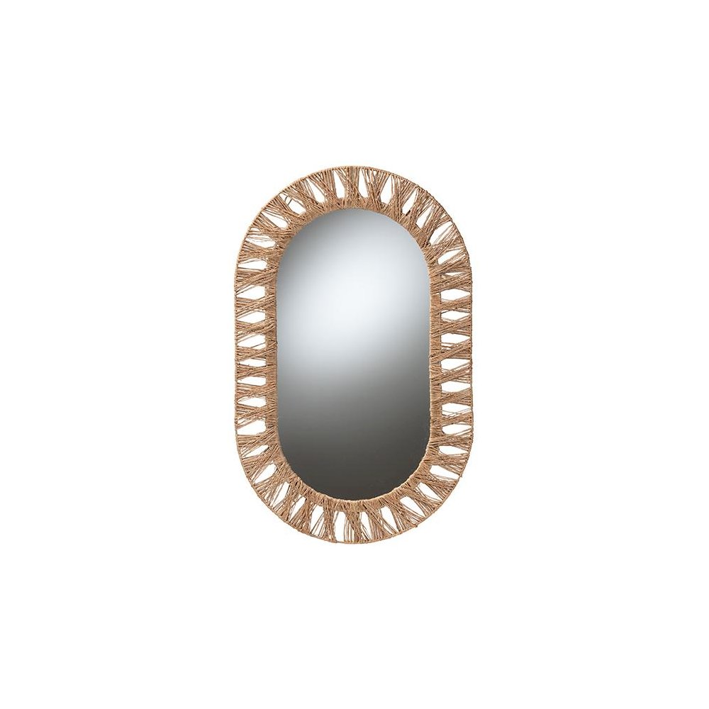 Bohemian Metal and Natural Brown Seagrass Accent Wall Mirror