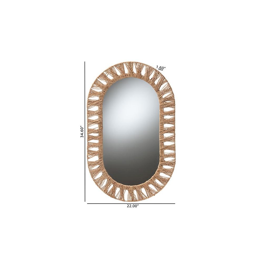 Bohemian Metal and Natural Brown Seagrass Accent Wall Mirror