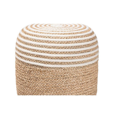 Bohemian Natural Brown Seagrass and Woven Rope Ottoman Footstool