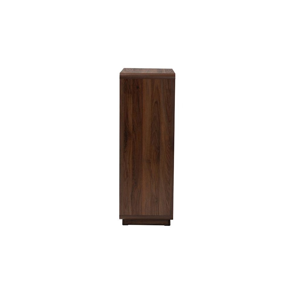 Jenibelle Classic Walnut Brown Wood 5-Drawer Chest with Rattan Drawer