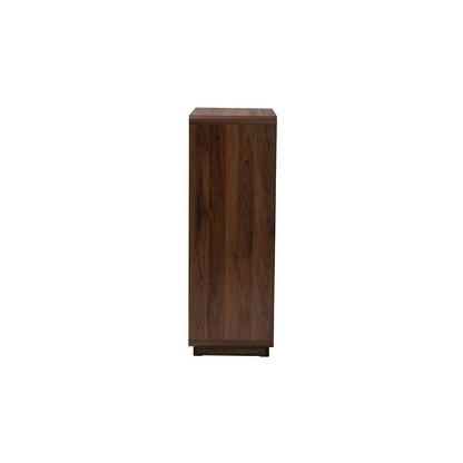 Jenibelle Classic Walnut Brown Wood 5-Drawer Chest with Rattan Drawer
