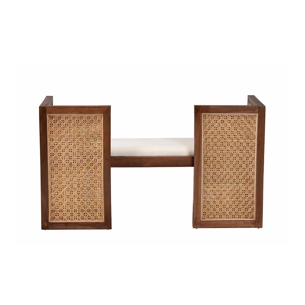 Lovina Bohemian Light Honey Rattan and Acacia Wood Accent Bench