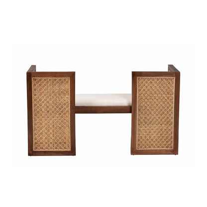 Lovina Bohemian Light Honey Rattan and Acacia Wood Accent Bench