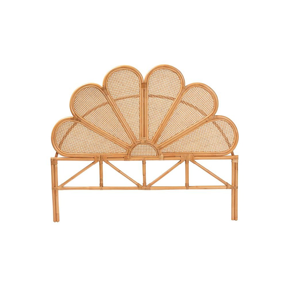 Flower Modern Bohemian Honey Rattan King Size Standalone Headboard