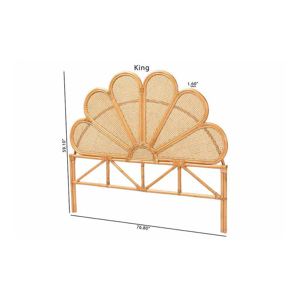 Flower Modern Bohemian Honey Rattan King Size Standalone Headboard