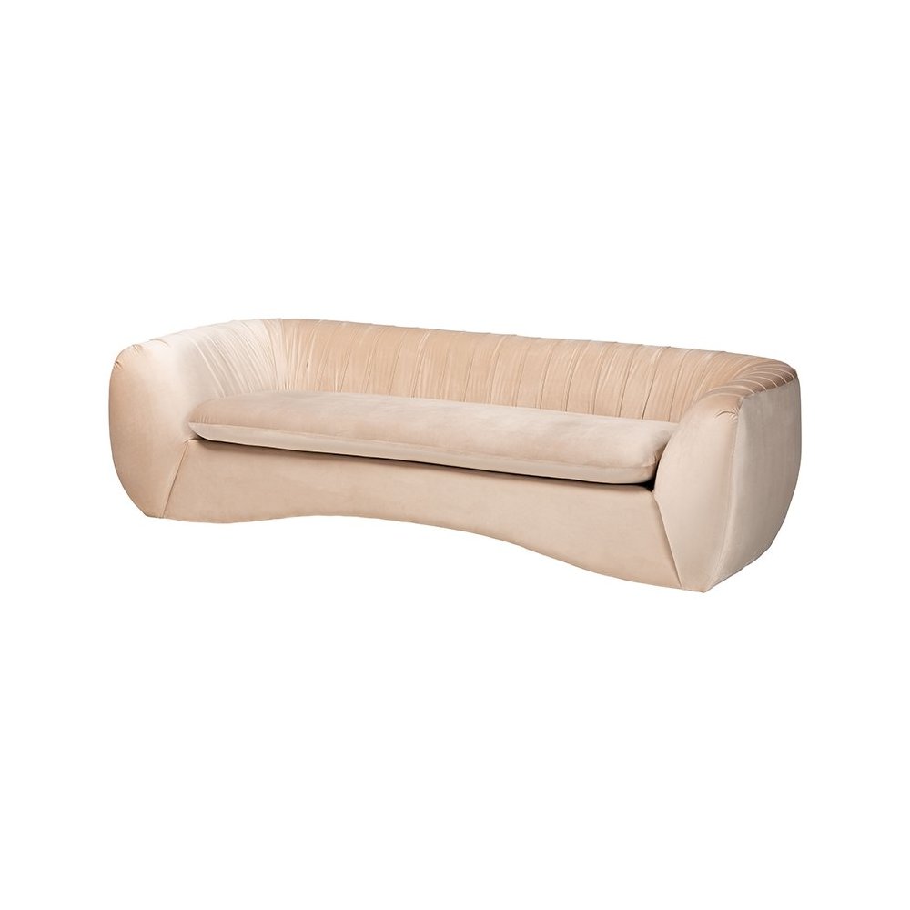 Adanna Glam and Luxe Champagne Beige Velvet Fabric Sofa