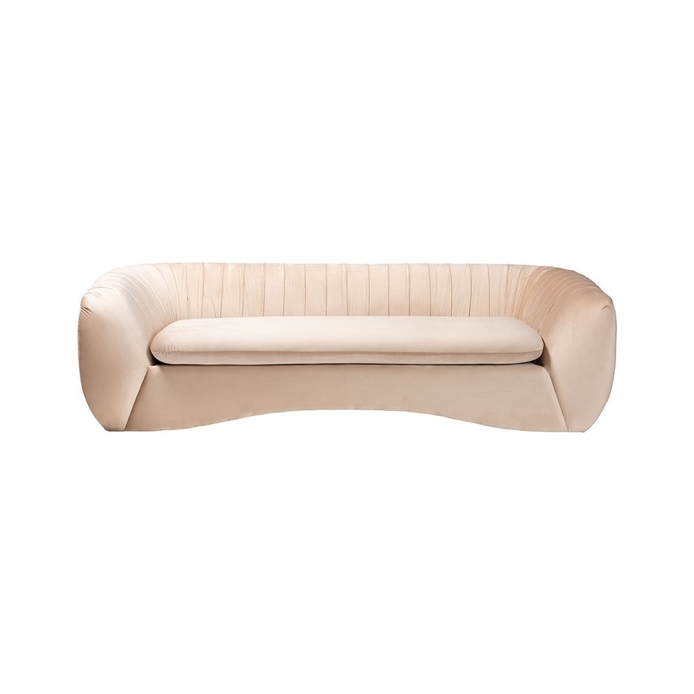 Adanna Glam and Luxe Champagne Beige Velvet Fabric Sofa