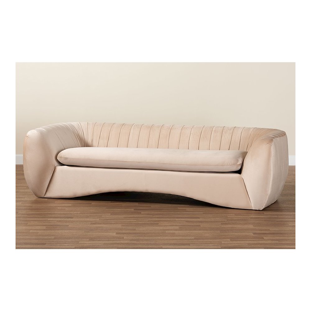 Adanna Glam and Luxe Champagne Beige Velvet Fabric Sofa