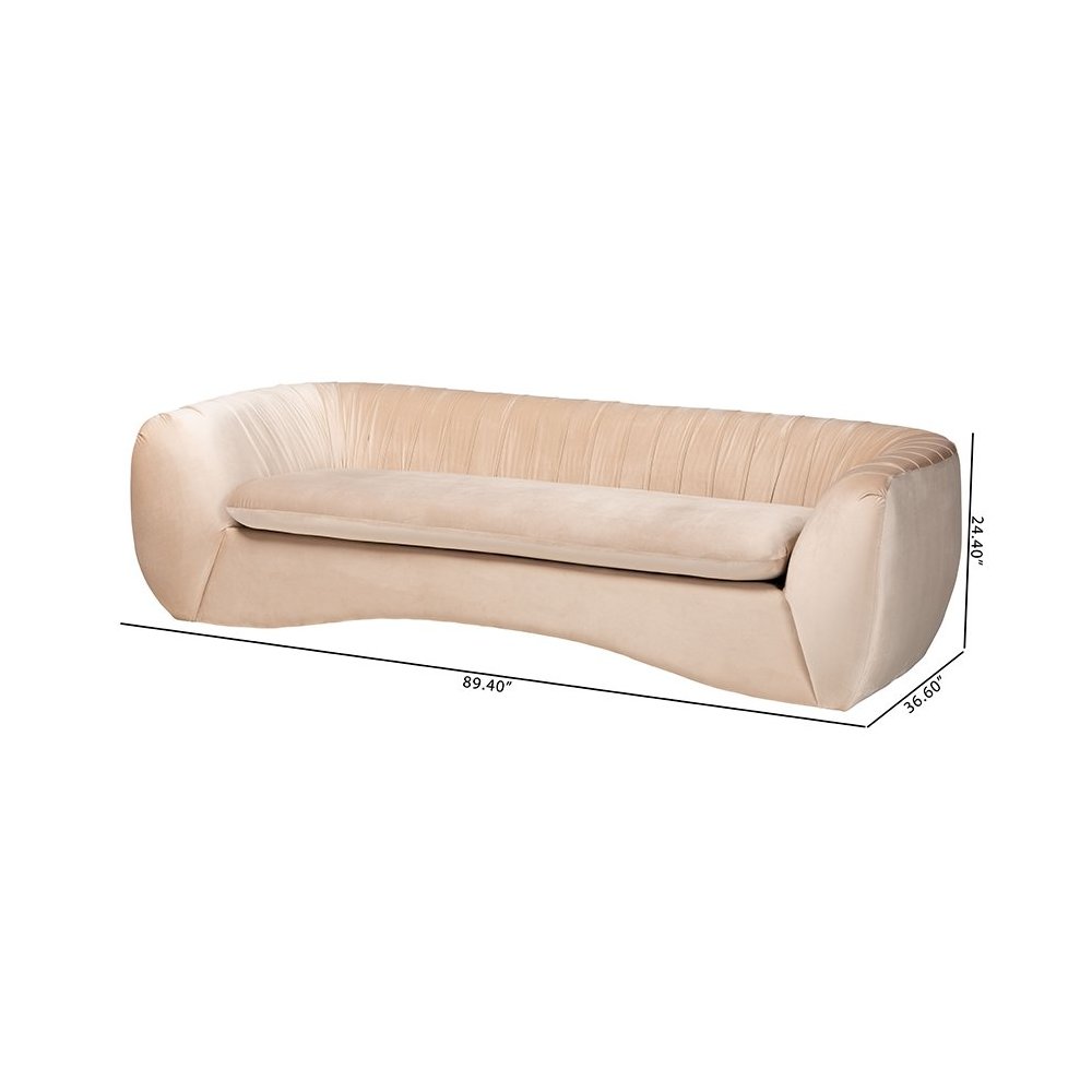 Adanna Glam and Luxe Champagne Beige Velvet Fabric Sofa