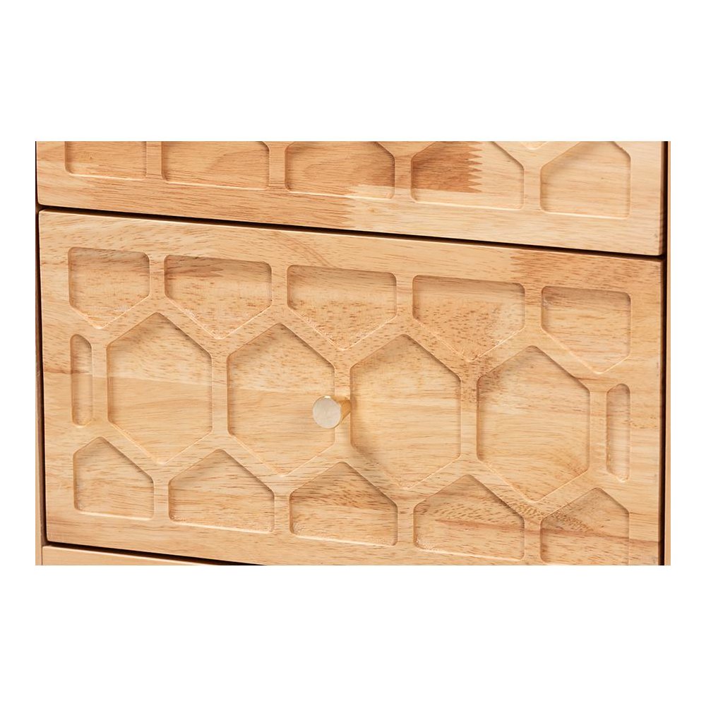 Hosea Japandi Carved Honeycomb Natural Queen Size 5-Piece Bedroom Set