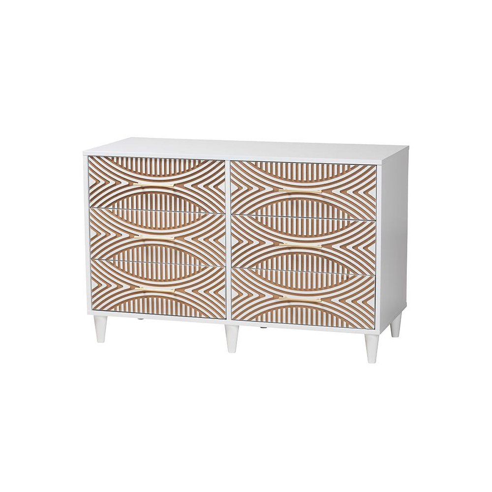 Louetta Coastal White Carved Contrasting 6-Drawer Dresser