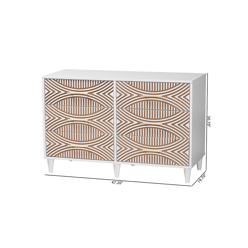 Louetta Coastal White Carved Contrasting 6-Drawer Dresser