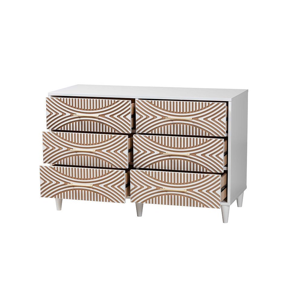 Louetta Coastal White Carved Contrasting 6-Drawer Dresser