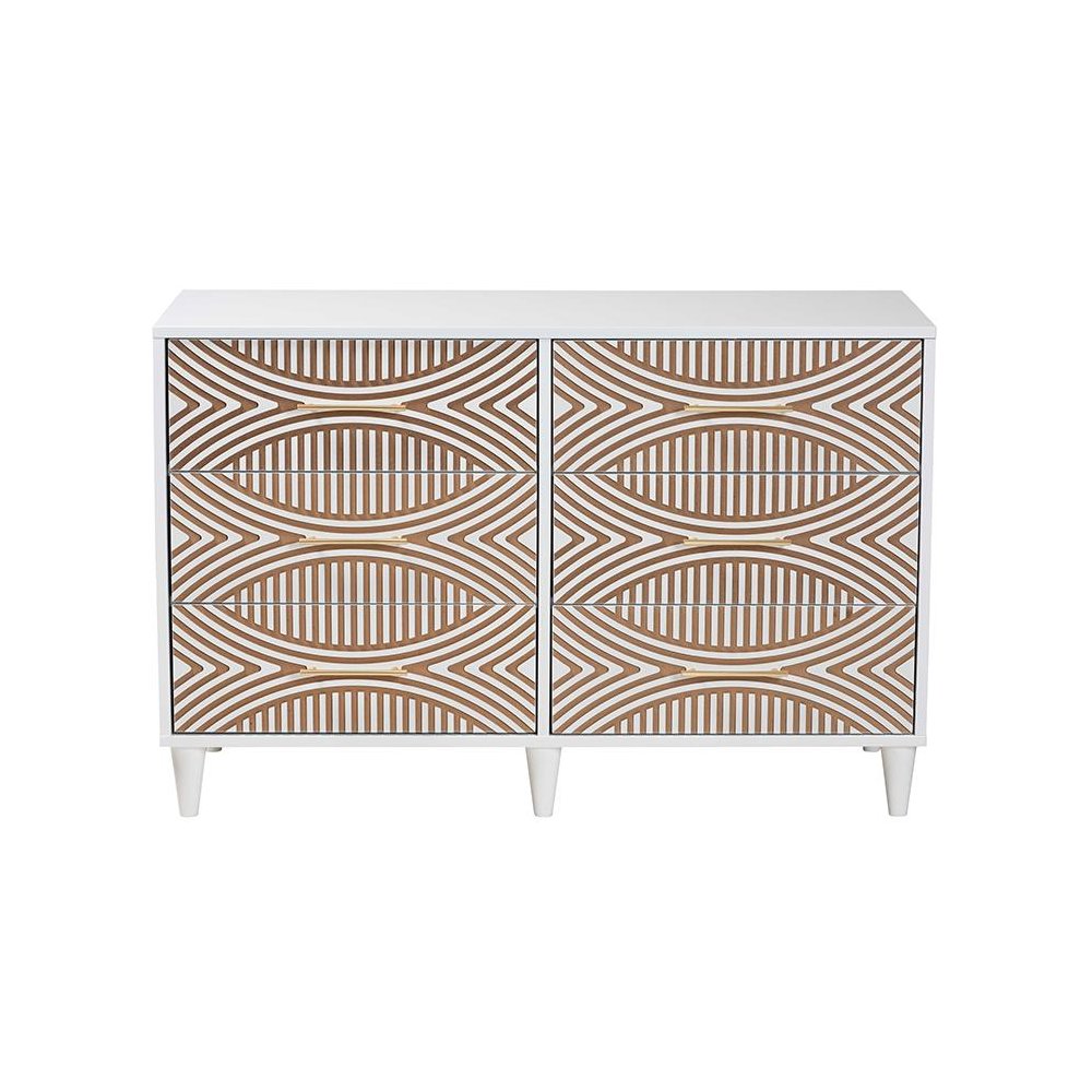 Louetta Coastal White Carved Contrasting 6-Drawer Dresser