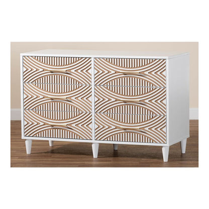 Louetta Coastal White Carved Contrasting 6-Drawer Dresser