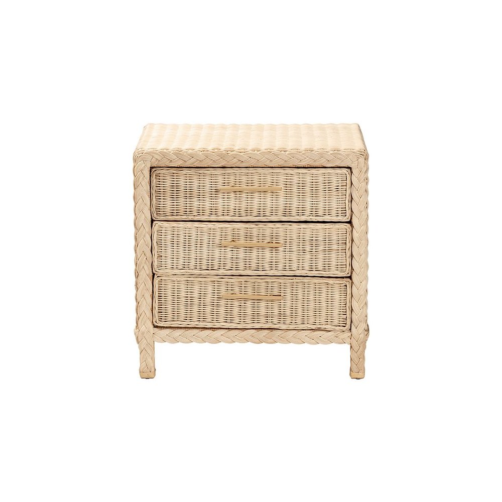 Lanica Japandi Sun Bleached Rattan 3-Drawer Nightstand
