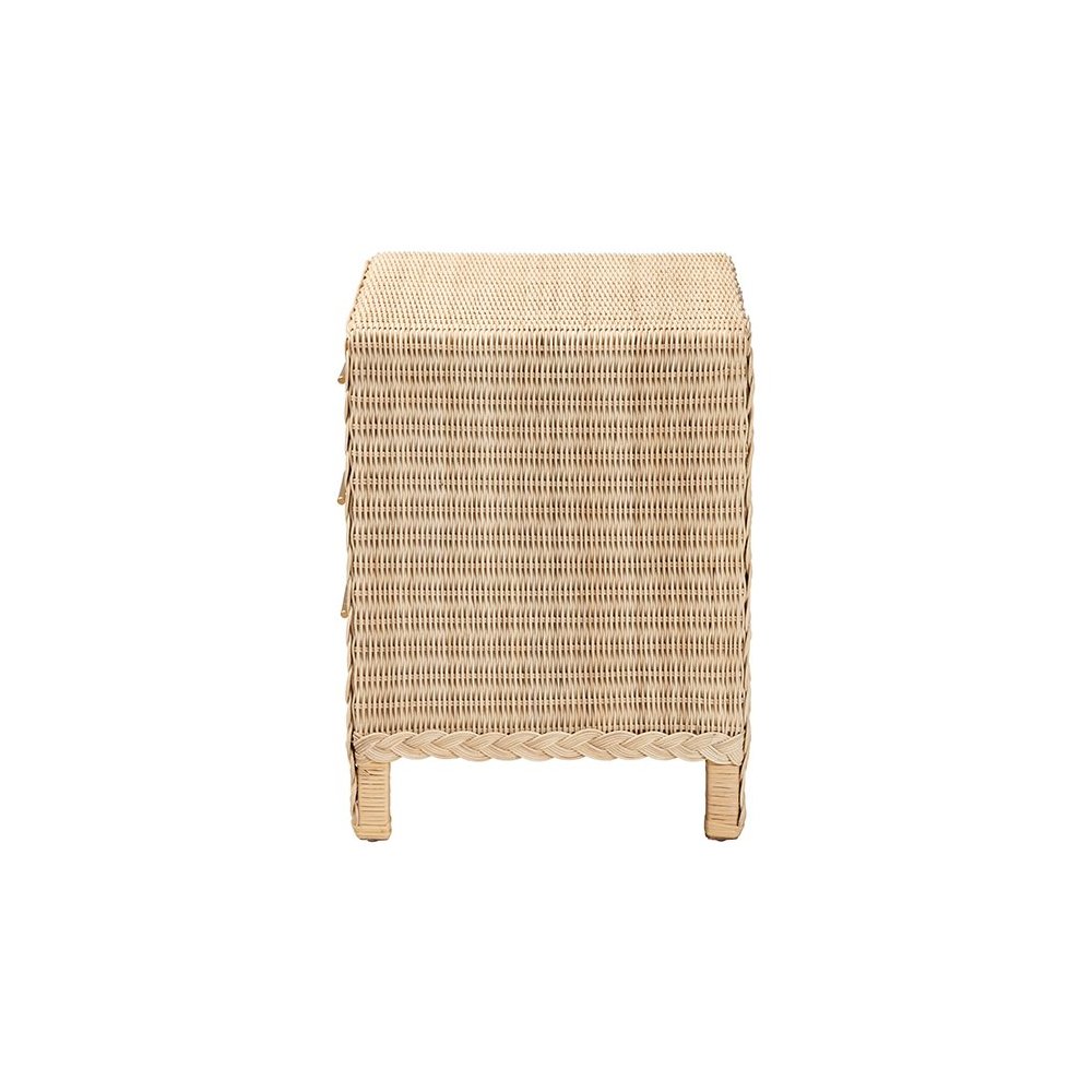 Lanica Japandi Sun Bleached Rattan 3-Drawer Nightstand