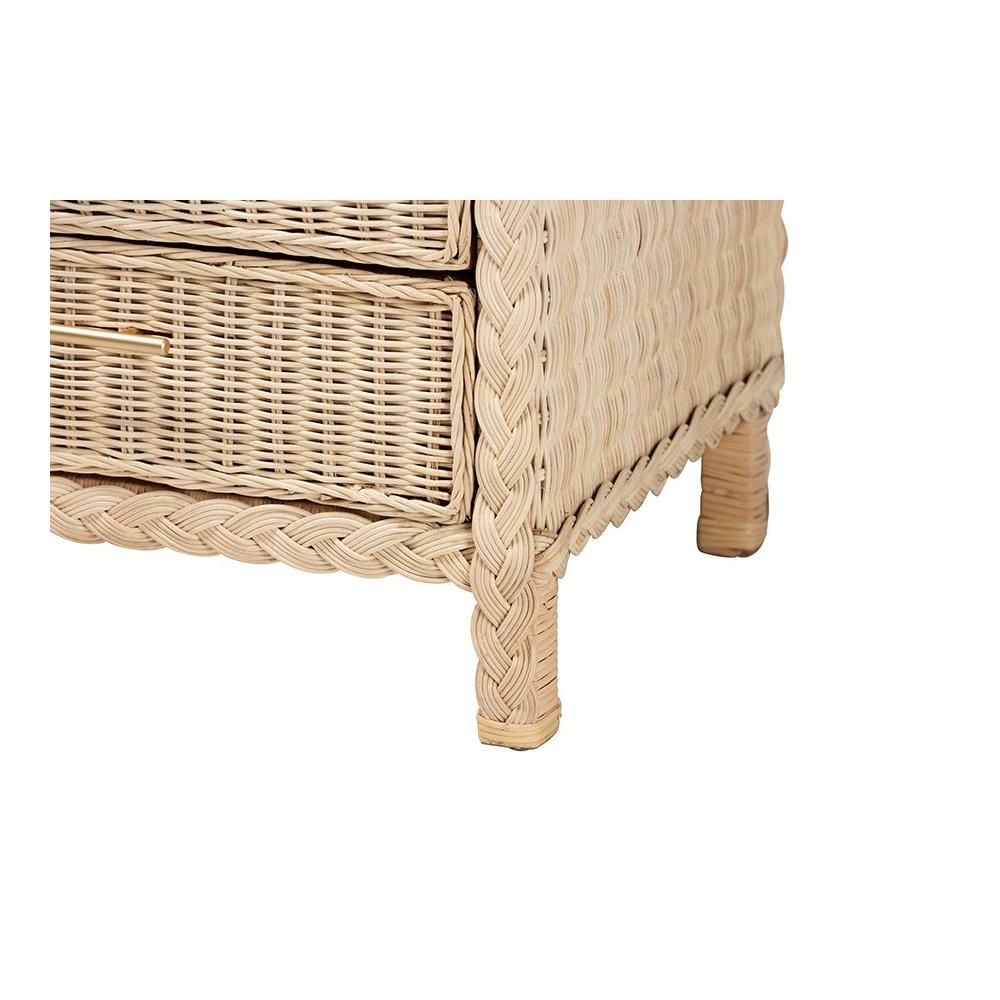 Lanica Japandi Sun Bleached Rattan 3-Drawer Nightstand