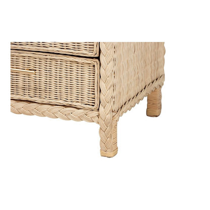 Lanica Japandi Sun Bleached Rattan 3-Drawer Nightstand