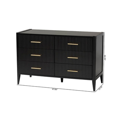 Primrose Mid-Century Black Fluted Wood 6-Drawer Dresser