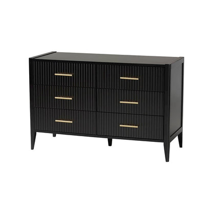 Primrose Mid-Century Black Fluted Wood 6-Drawer Dresser