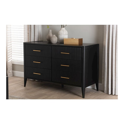 Primrose Mid-Century Black Fluted Wood 6-Drawer Dresser