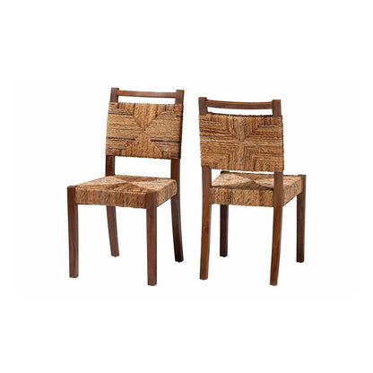 Cordoba Bohemian Natural Seagrass and Mahogany Wood 2-Piece Dining Chair