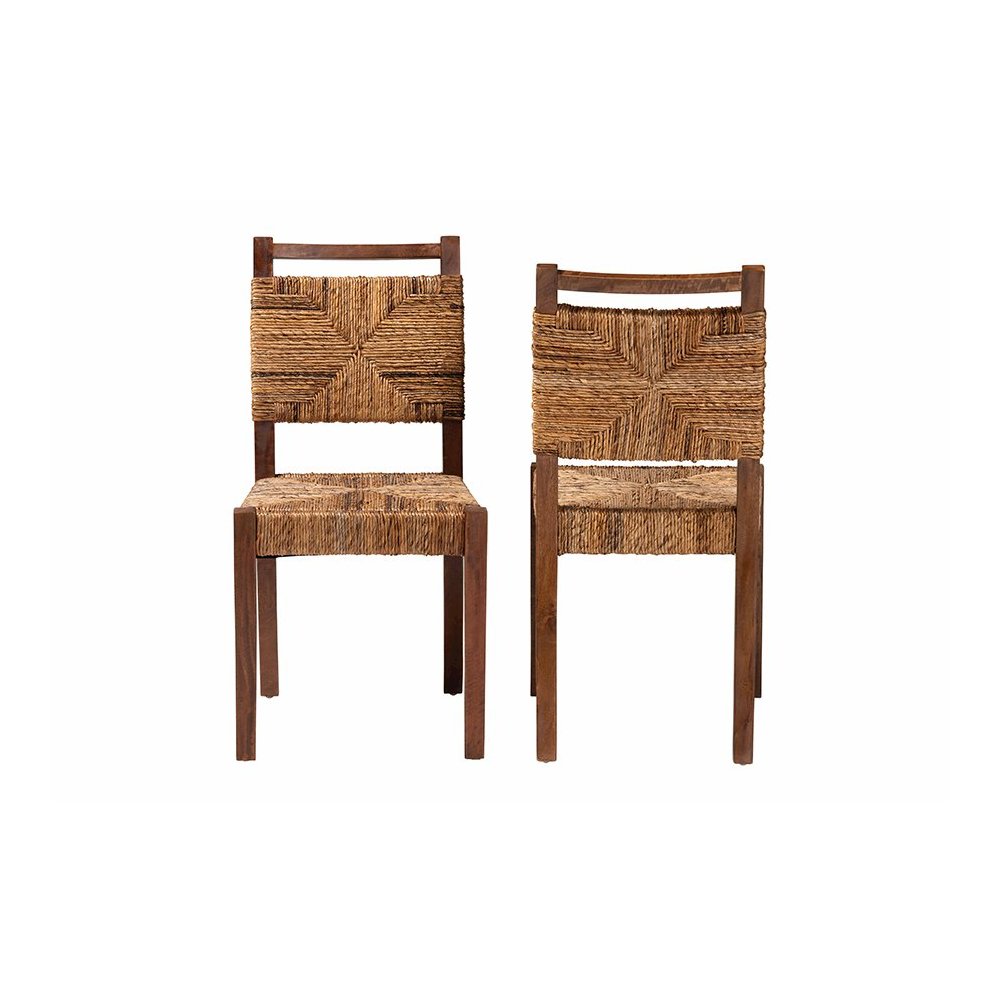 Cordoba Bohemian Natural Seagrass and Mahogany Wood 2-Piece Dining Chair
