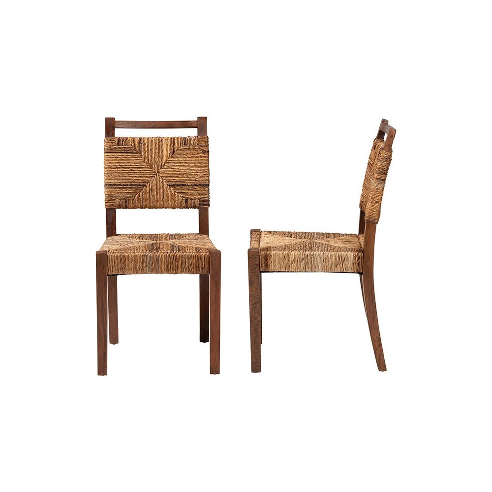 Cordoba Bohemian Natural Seagrass and Mahogany Wood 2-Piece Dining Chair