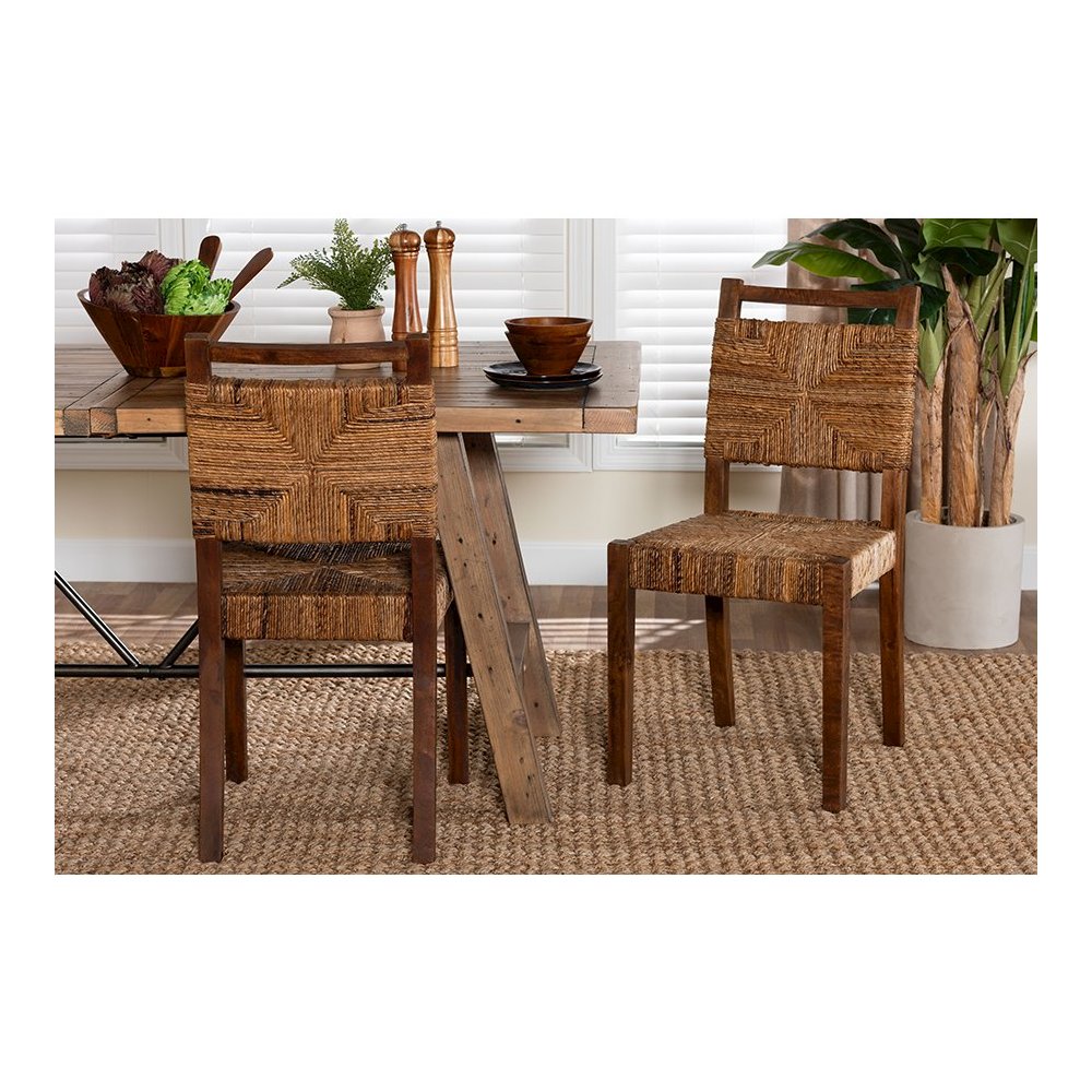 Cordoba Bohemian Natural Seagrass and Mahogany Wood 2-Piece Dining Chair