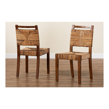 Cordoba Bohemian Natural Seagrass and Mahogany Wood 2-Piece Dining Chair