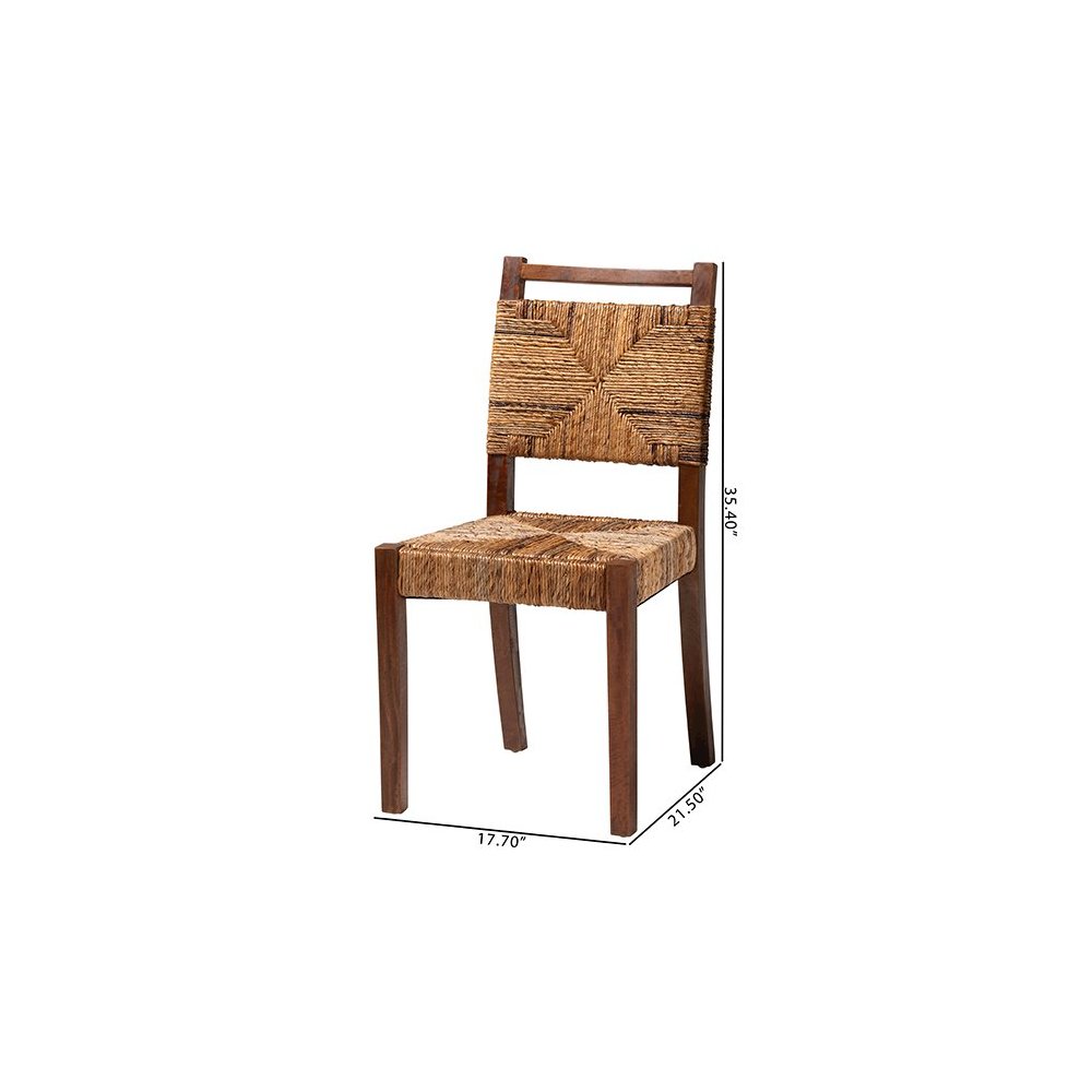 Cordoba Bohemian Natural Seagrass and Mahogany Wood 2-Piece Dining Chair