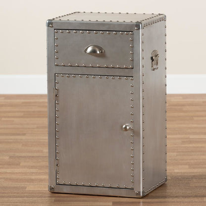 Baxton Studio Serge French Industrial Silver Metal 1-Door Accent Storage Cabinet