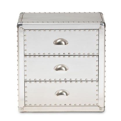 Baxton Studio Armel French Industrial Silver Metal 3-Drawer Nightstand