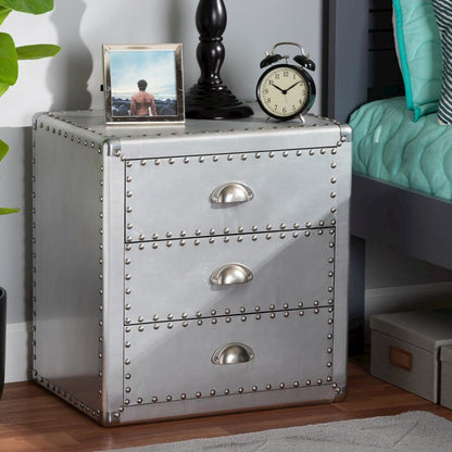 Baxton Studio Armel French Industrial Silver Metal 3-Drawer Nightstand