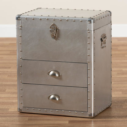 Serge French Industrial Silver Metal 2-Drawer Accent Storage Cabinet
