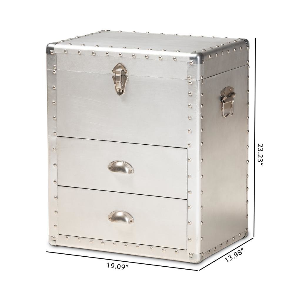 Serge French Industrial Silver Metal 2-Drawer Accent Storage Cabinet